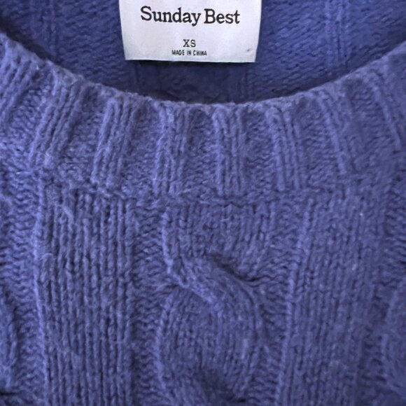 Aritzia Sunday Best Cable Knit Cropped Sweater XS Periwinkle Merino Wool Blend - Picture 4 of 6